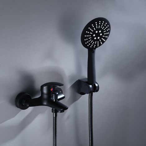 Tigrezy Duscharmatur mit Handbrause, schwarzer Duscharmatur, Wandmontage, Badewannenarmatur mit Halter und 150 cm Brauseschlauch für Badezimmer