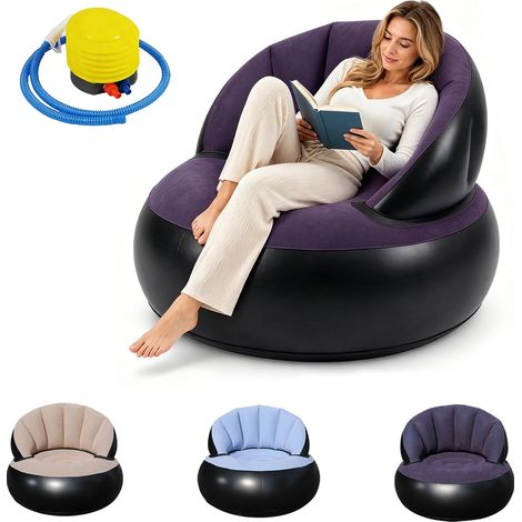 Canapé Gonflable avec Surface Floquée, Étanche Pouf Gonflable avec Pompe, Fauteuil Gonflable Exterieur et Intérieur pour Camping, Voyages, Piscine(Bleu Foncé) (1/5)