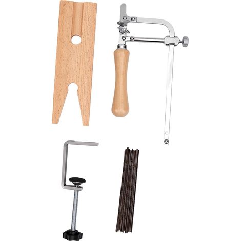Kit de scie pour bijoutier, manche en bois, cadre réglable avec 144 lames et pince à broche d'établi pour la fabrication de bijoux, coupe de cire, travail du bois (1/5)