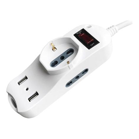 V-TAC Multipresa ciabatta 3 posti bipasso/schuko presa tedesca e prese/bipasso standard italiano + 2 prese USB con protezione - sku 8745 (1/3)