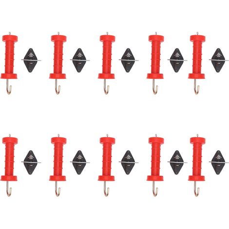 Poignées de porte de clôture électrique, ABS rouge, résistantes à la chaleur et au froid, avec isolants, 10 pièces (1/5)