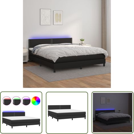 The Living Store Boxspringbett mit Matratze & LED Schwarz 180x200 cm Kunstleder - Boxspringbett - Doppelbett - Bettenrahmen - Lederbettwäsche - Luxusbett (1/5)