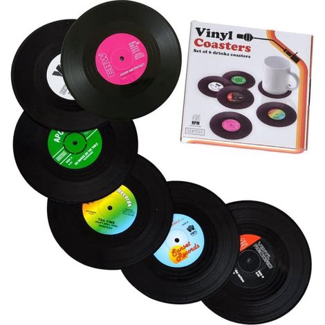 sous verres rigides en vinyle rétro Pour servir du café et thé à la maison ou au bar Isole protège les meubles Lot de 6 (1/3)