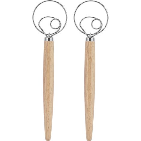 2Pcs Mélangeur à pâte en acier inoxydable, fouet manuel à œufs avec manche en chêne, accessoire de cuisine (1/5)