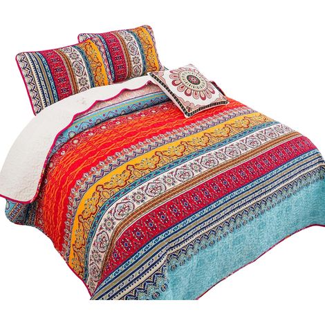 Couvre-lit Matelassé - Patchwork Réversible - Lit Double 220 x 240 cm - Microfibre - 3 Pièces