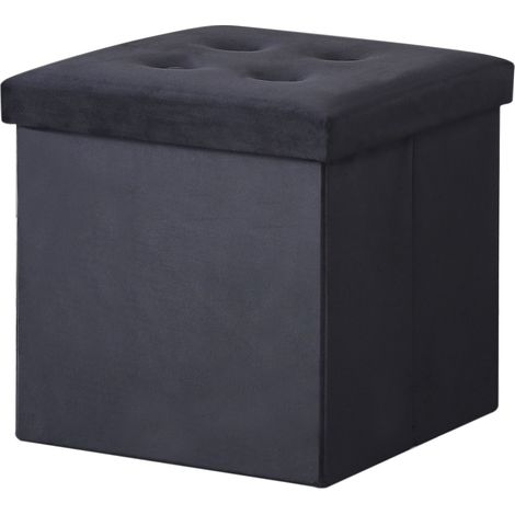 Hobag – Coffre de rangement pouf pliable en velours noir – Dimensions 38cm de hauteur – Design élégant pour intérieur moderne (1/3)