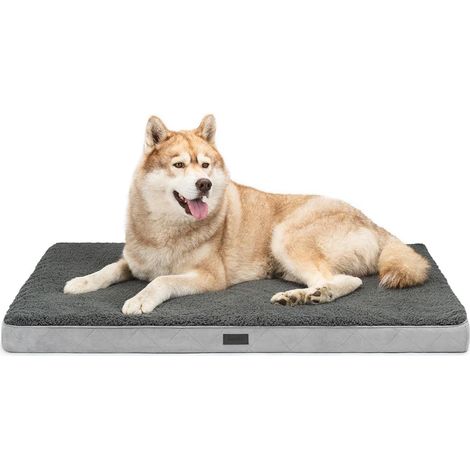 1 lit orthopédique pour chien, 112x81x8 cm, housse lavable, antidérapant, imperméable, peluche douce, gris (1/5)