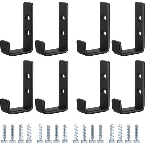 robuste Wandhaken, J-Haken für die Garage, universelle schwarze Schraubhaken, Garderobenleisten, starke Kleiderhaken, zum Aufhängen, Garage, Wandhalterung für sperrige Gegenstände
