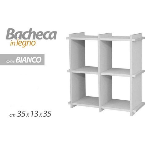 Kaela - Bacheca Scaffale Da Parete Mensola In Legno Bianco 35x13x35cm 4 Scomparti 782459 - (1/2)
