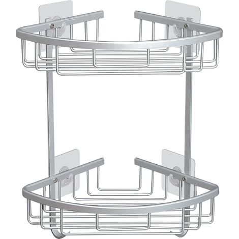 Estante De Ducha De Esquina Sin Perforacion - Acabado Anodizado Mate - Soporte Hasta 20 Kg - Para Superficies Lisas O Rugosas - 1 Unidad (1/5)