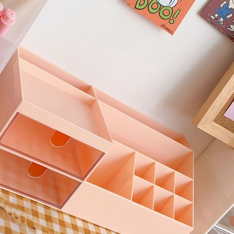 Minimalistische weiße Aufbewahrungsbox für Schulmaterialien, Stiftehalter für die Schreibtischschublade, rosa Aufbewahrungsbox Nr. 2, niedliche Dekoration für Mädchen. (1/3)