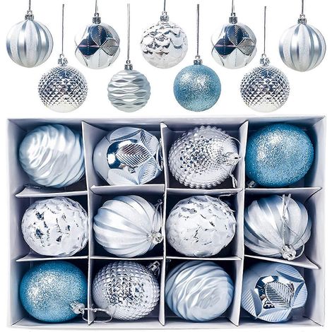 Weihnachtskugeln, 12er-Set Baumschmuck, glänzende und matte Kugeln, 6 cm, blau (1/5)