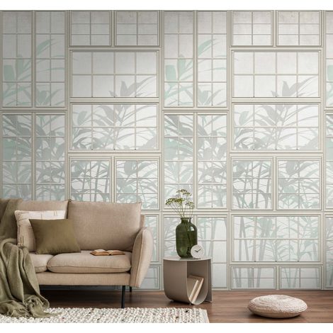 Papier peint intissé Palmiers & Feuilles Beige, Crème, Vert - 1,59 x 2,8 m (1/3)