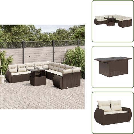 11-tlg. Garten-Sofagarnitur mit Kissen Braun Poly Rattan - Garten Sofagarnitur - Garten Sofagarnituren - Outdoor Sofagarnitur - Sofagarnitur Terrasse