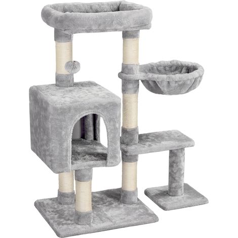 Yaheetech – Arbre à chat 4 niveaux avec griffoir et boule en peluche – Structure en bois et sisal – Hauteur 96cm – Idéal pour chats jusqu'à 5kg