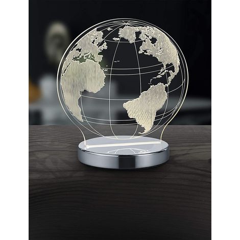 LED Tischleuchte GLOBE 3D Optik Chrom Lichtfarbe einstellbar, Höhe 20cm (1/5)