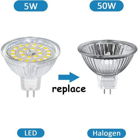 Ampoule LED SCNNC MR16 GU5.3 12 V 5 W, lumière chaude 3000 K, 500 lumens, non dimmable, idéale pour les plafonniers et l'éclairage extérieur. (1/5)