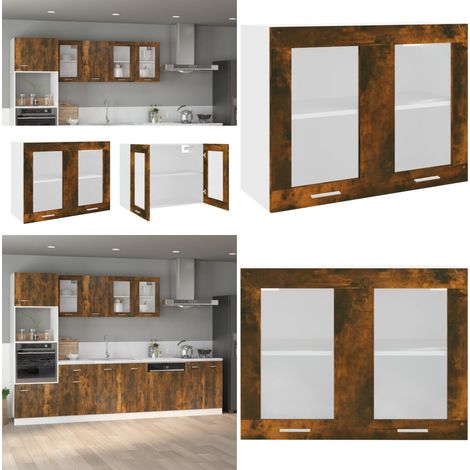 Armoire en verre suspendue Chêne fumé Bois d'ingénierie - Armoire Suspendue - Meuble De Cuisine - Rangement Mural - Armoire Murale - Bois D'ingénierie - Home & Living (1/5)