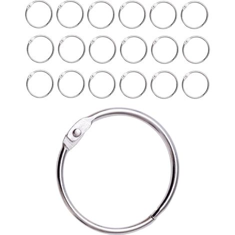 Lot de 20 anneaux de rideau de douche avec crochets métalliques - Anneaux ronds ouvrables de 50 mm pour rideaux, salle de bain, maison, classeurs - Métallique (1/5)