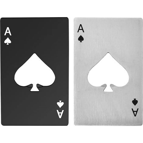 2 Pack Stainless Steel Bottle Opener with Creative Playing Card, Personalized Beer Bottle Opener, Size to Fit Your Wallet (Black and Silver) (1/5)
