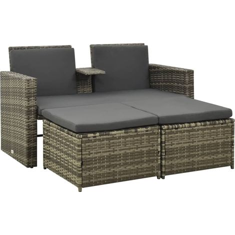 3-tlg. Garten-Lounge-Set mit Auflagen Poly Rattan Grau