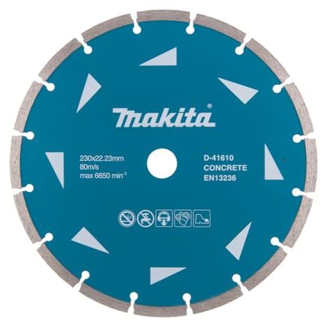 Makita – Disque diamant segmenté 230 mm – Pour béton et maçonnerie – Découpe à sec – Diamètre alésage 22,2 mm – D41610
