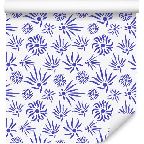 Papier peint à fleurs bleues et blanches pour salon et chambre 50x1000 cm (1/5)
