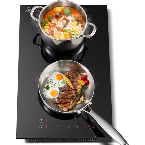 Plaque induction 2 foyers 52cm 3300W – Minuterie 1 à 99 min – 10 niveaux de puissance – Compatible acier inoxydable et fonte (1/5)