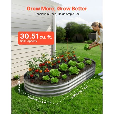 Potager Surélevé Métal 240x120x30 cm Carré Potager Surélevé Ovale Lit de Jardin pour Extérieur Culture Fruits Légumes Fleurs, Fond… (1/5)