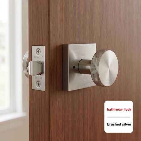 (Serrure de salle de bain) Serrure de salle de bain sphérique moletée sans clé avec poignée antidérapante pour rangement intérieur dans les allées de placards. Sans système anti-verrouillage. (1/5)