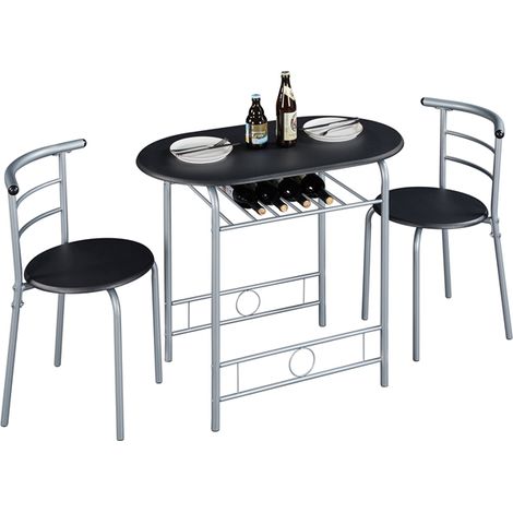 Homevive Juego Mesa de Cocina con 2 Sillas de Comedor Conjuntos de Mueble de 3 Piezas con Vino Estante Negro