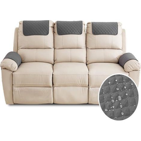 Wasserdichter 3-Sitzer-Sesselbezug, Kopfstützenbezug für Relaxsessel mit Tasche, Dunkelgrau (1/5)
