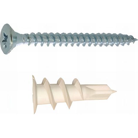 25 ancrages à visser plaques de plâtre nylon et vis tête fraisée 13 x 35mm mm