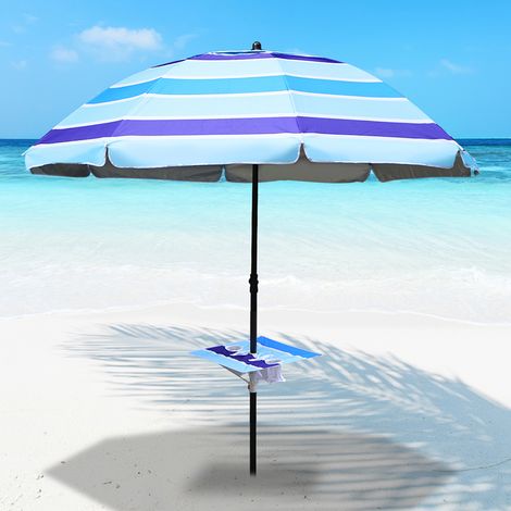 Randaco Sonnenschirm Ø210 cm UPF 50+ beidseitig um 30° knickbar aus Stahl mit Kippfunktion höhenverstellbar Strandschirm Balkonschirm Gartenschirm Blau