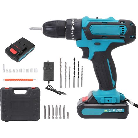 21V Impact Driver Kit Cordless Drill 3in1 Power Tools 35N.m Max. Torque 1280RPM Stepless Speed Control Support Φ10mm Drilling with 2 Batteries LED Work Light Handheld Electric Screwdriver UK Plug 110-