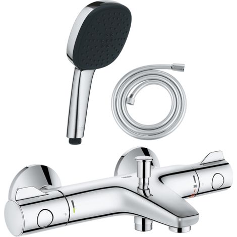 Pack mitigeur bain thermostatique GROHE Grohtherm 800 + Douchette 2 jets Vitalio Comfort 110 + Flexible