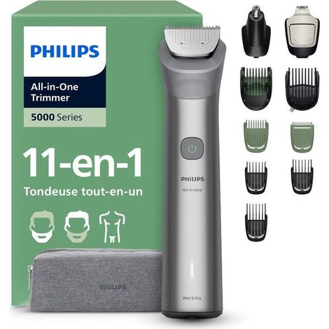 Tondeuse multifonction 11-en-1 étanche - PHILIPS - Series 5000 MG5941/15 - 120 min - Sans fil - Gris clair
