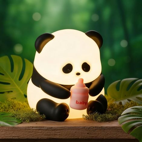 Lámpara de noche de silicona con forma de bebé panda, 7 colores, recargable por USB, superficie suave, luz tenue para ayudarte a conciliar el sueño. (1/5)