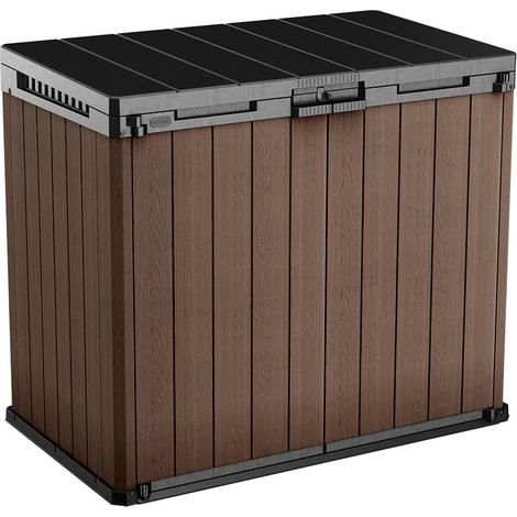 Dmora - Gartenschrank Lumarzo, Gartenmöbel, Mehrzweck-Gartenschrank, Container für Balkon oder Garage, 140x80 h120 cm, Braun