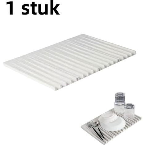 Tapis d'égouttage pliable carré en silicone pour plan de travail avec fonction de set de table isolant antidérapant et anti brûlure couleur blanche 1 pièce (1/5)