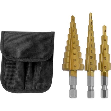 forets étagés Hex Shank HSS avec revêtement en titane pour coniques DIY 3-12 et 4-12 4-20 12 mm 20 mm lot de 3 Bois Plastique Métal (1/5)