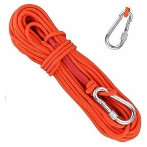 Geflochtenes Polypropylenseil, 20 m Kletterseil mit Karabiner, UV-beständig, schimmelresistent, korrosionsbeständig, multifunktional zum Angeln, Bergsteigen, Camping, Rettungseinsätzen und Wandern – O