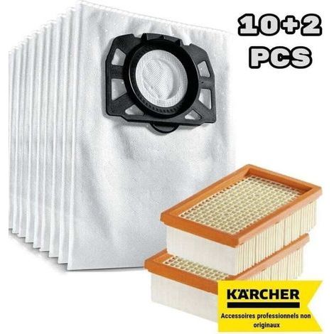 Convient pour Kärcher WD 4, WD 5, WD 6, WD 4290 / 5200 M / 5300 M / 5600 MP Sac filtre à peluches + filtre plat plissé (pack de 10+2) (1/4)