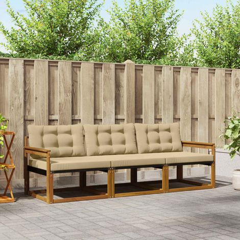 Outdoor-Sofagarnitur mit Kissen 3 pcs Natur und Beige
