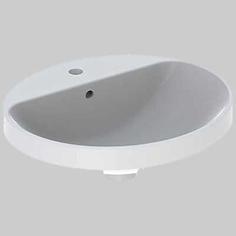 Lavabo da incasso Geberit VariForm, ovale, con piattaforma per rubinetteria: 50x45cm, foro per rubinetteria centrale, bianco