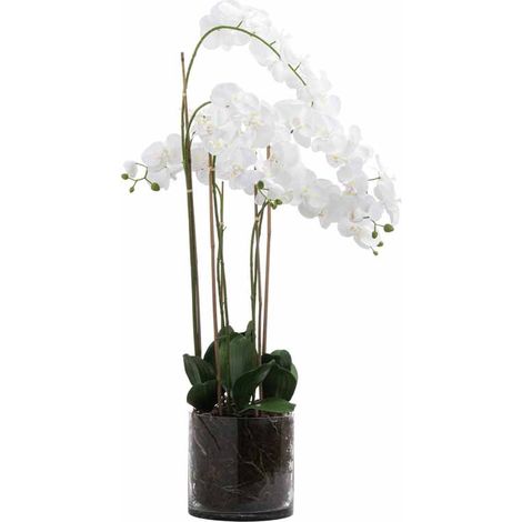 Large Tall Orchid in Glass Pot Artificial Flower - Glass/Plastic - L57 x W57 x H126 cm - White