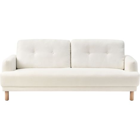 Canapé 3 Places Rétro Minimaliste en Tissu Pieds en Bois Assise Epaisse Blanc Cassé Tuve (1/5)