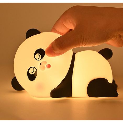 Veilleuse en forme de panda, rechargeable, en silicone, sept couleurs, avec minuterie et fonction de variation d'intensité, lumière tactile. (1/5)