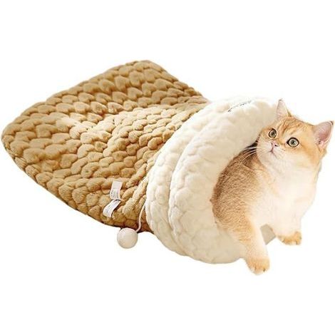Plush Cat Cave Bed: Cozy Indoor Cat Nest in Light Brown