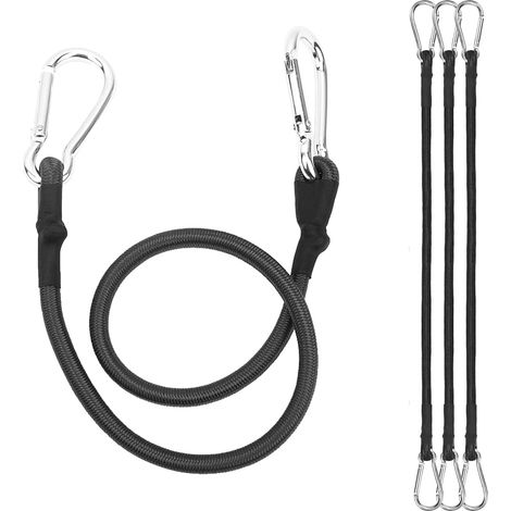 Tendeurs Elastique vec Crochets, Cordon Élastique avec Mousqueton, Sangle Sandow Elastique Tendeurs de Fixation pour Bâches Tente Bagages Voile d'ombrage Vélo, Noirs (4pcs 60cm) (1/5)